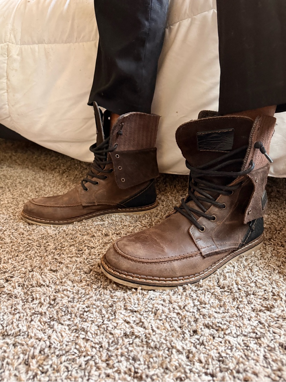 Men's Brown Leather Fold-Over Lace-Up Boots